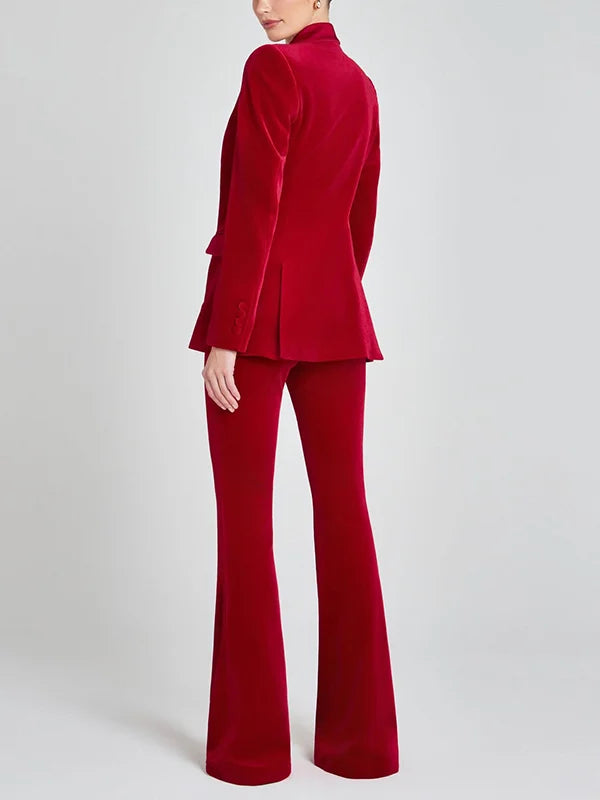 Blazer en velours rouge à revers en pointe