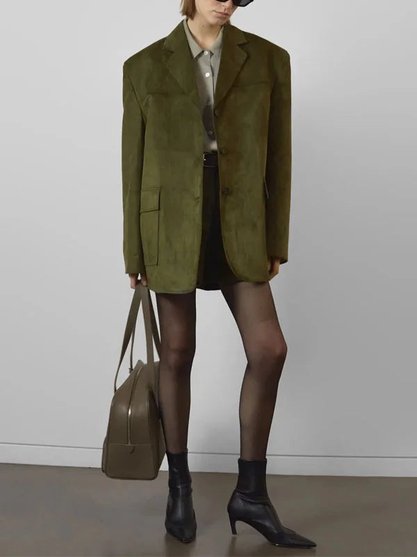 Blazer oversize en suédine kaki