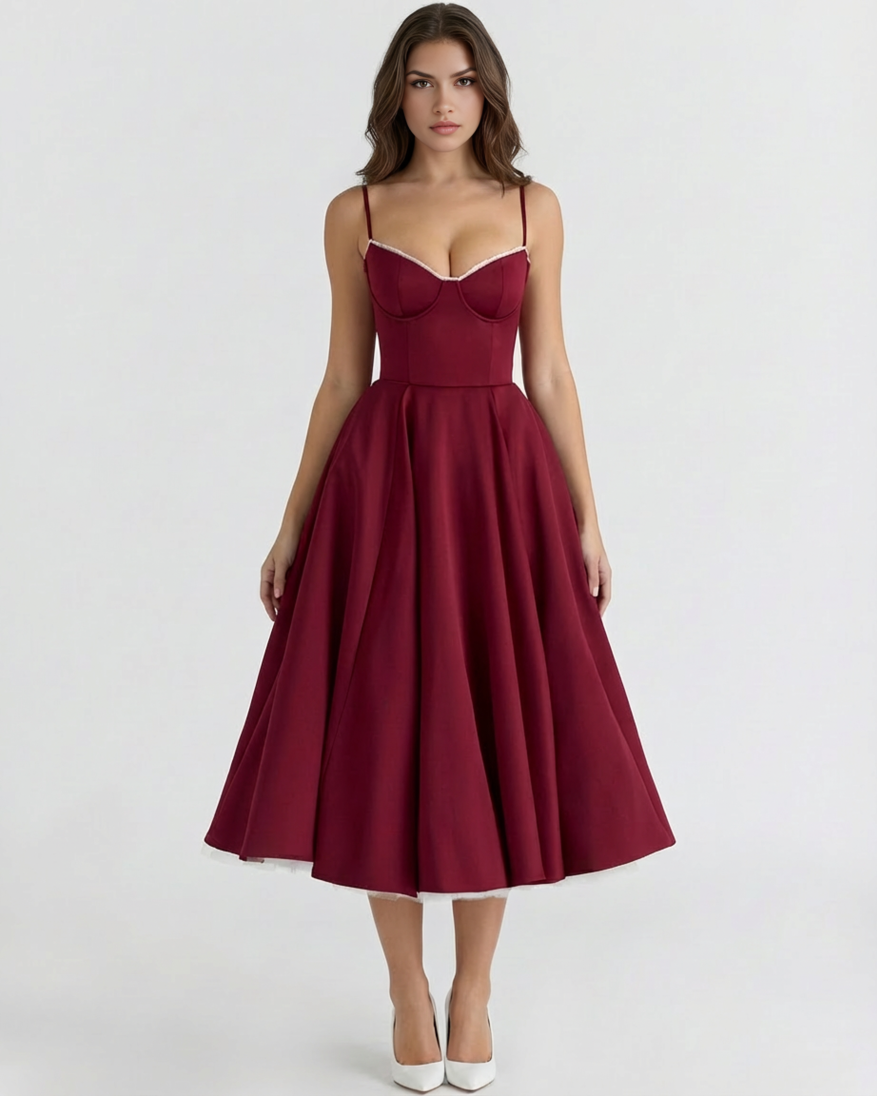 Robe midi satinée à corset cœur et jupe en tulle