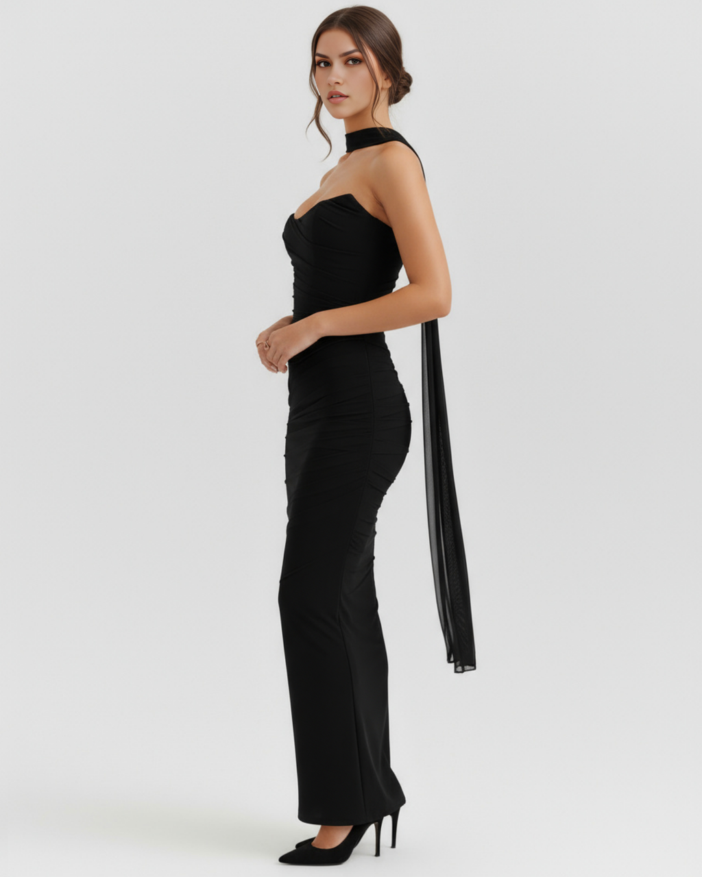 Ensemble long trois pièces en maille stretch avec corset