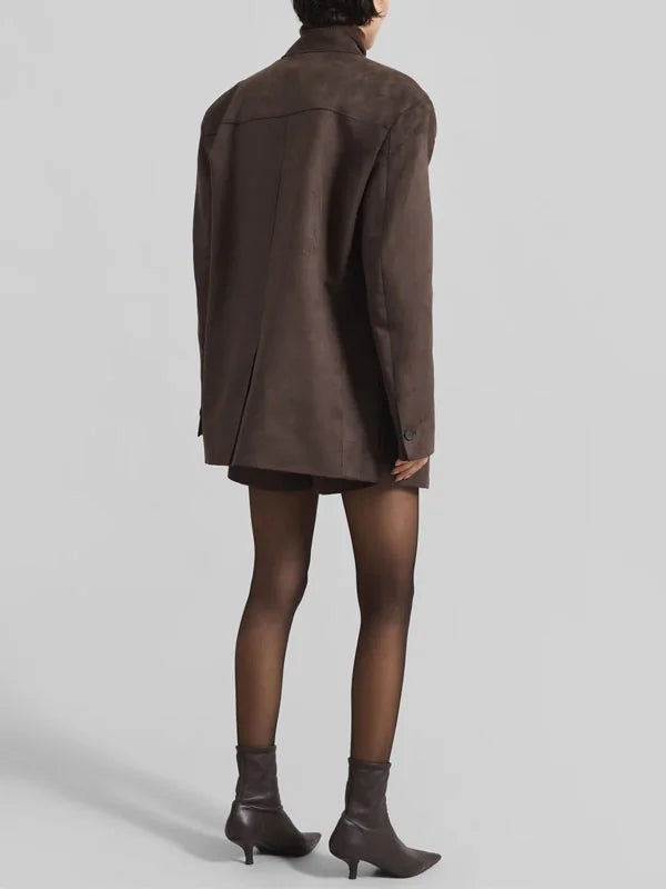 Blazer oversize en suédine chocolat