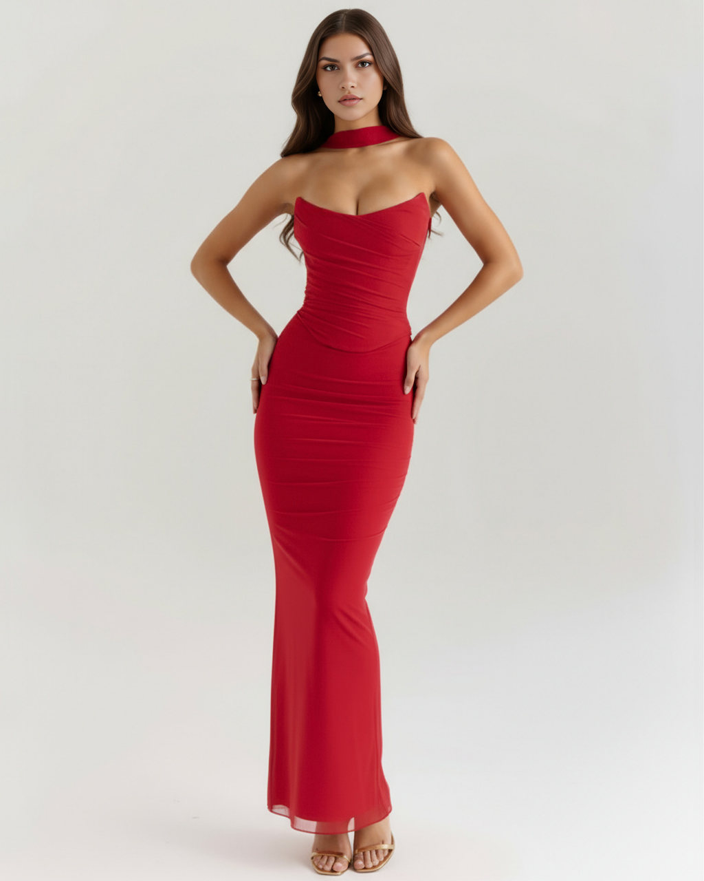 Ensemble long trois pièces en maille stretch avec corset