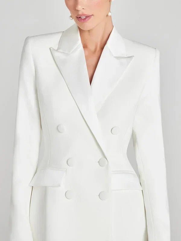 Blazer croisé en satin ivoire