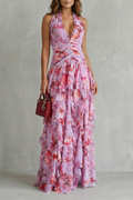 Robe longue à encolure licou et jupe fluide