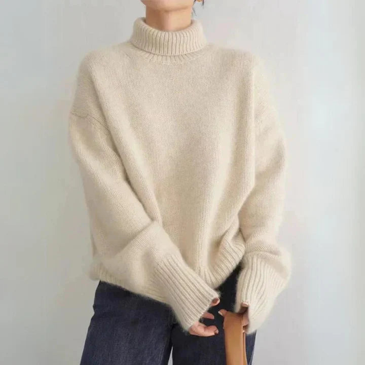 Pull à col roulé en maille effet cachemire
