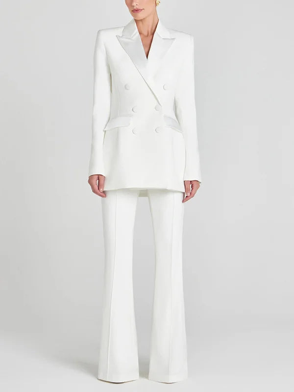Blazer croisé en satin ivoire