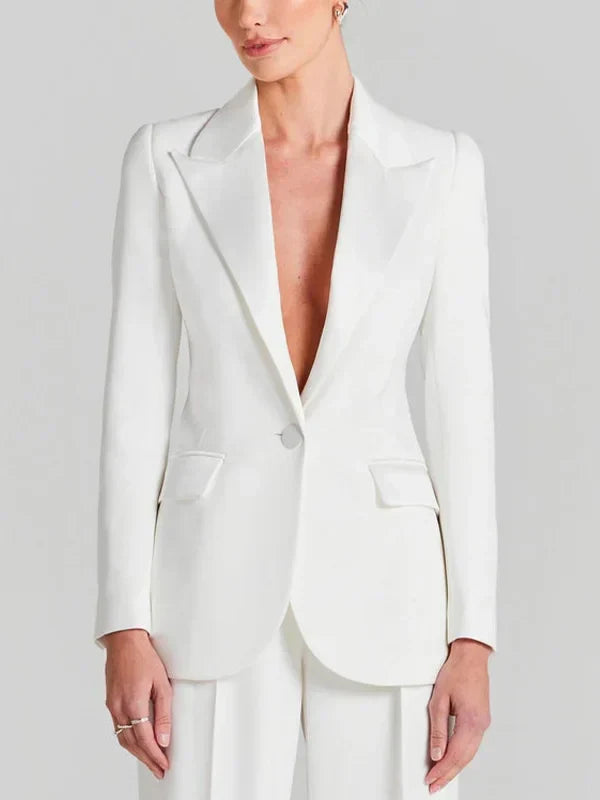 Blazer ivoire à col plissé