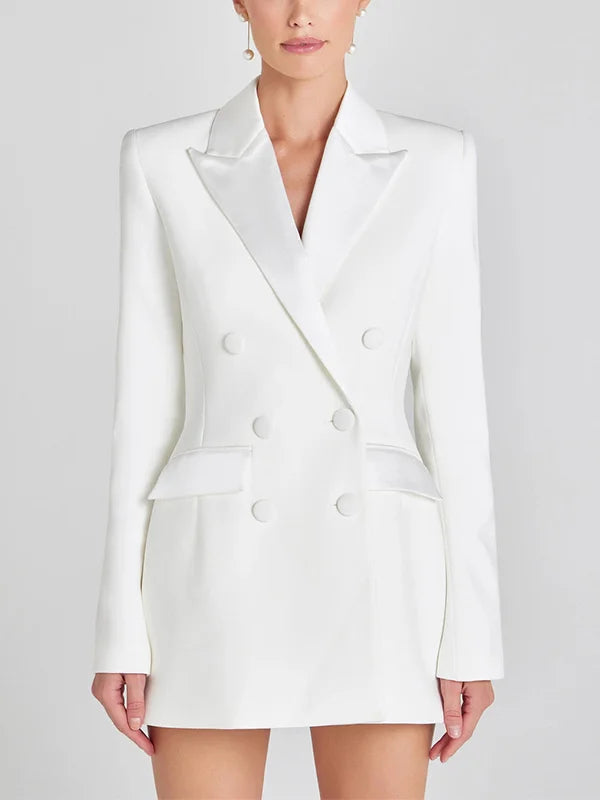 Blazer croisé en satin ivoire