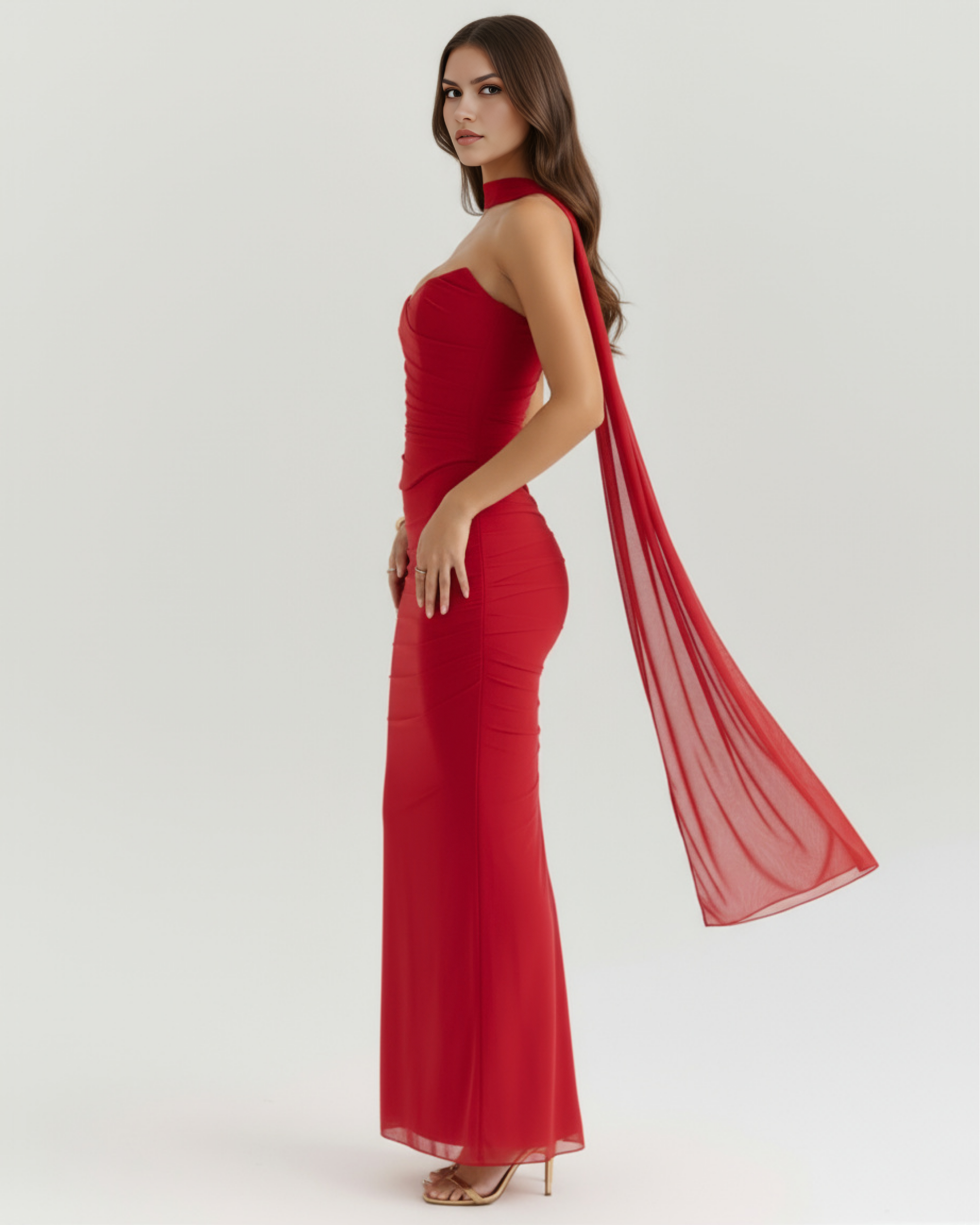 Ensemble long trois pièces en maille stretch avec corset