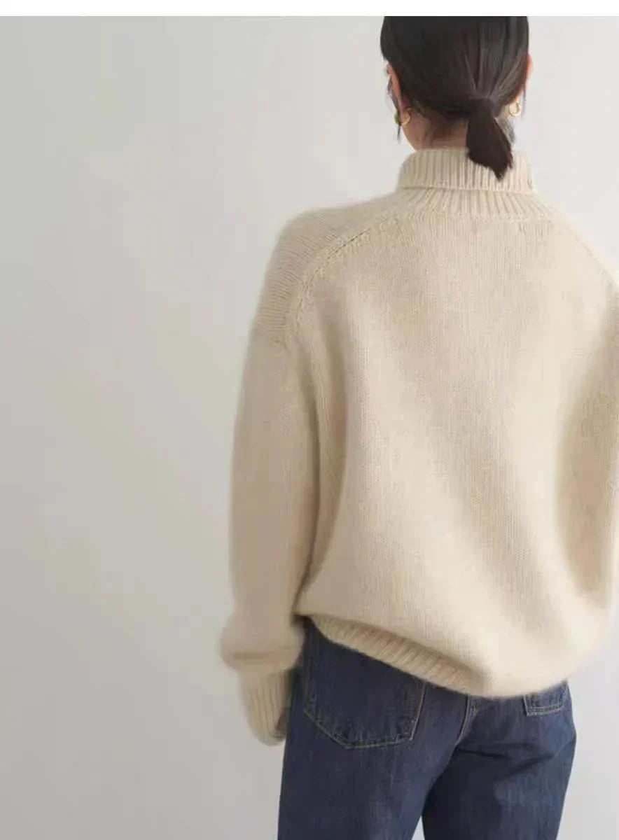 Pull à col roulé en maille fine effet cachemire