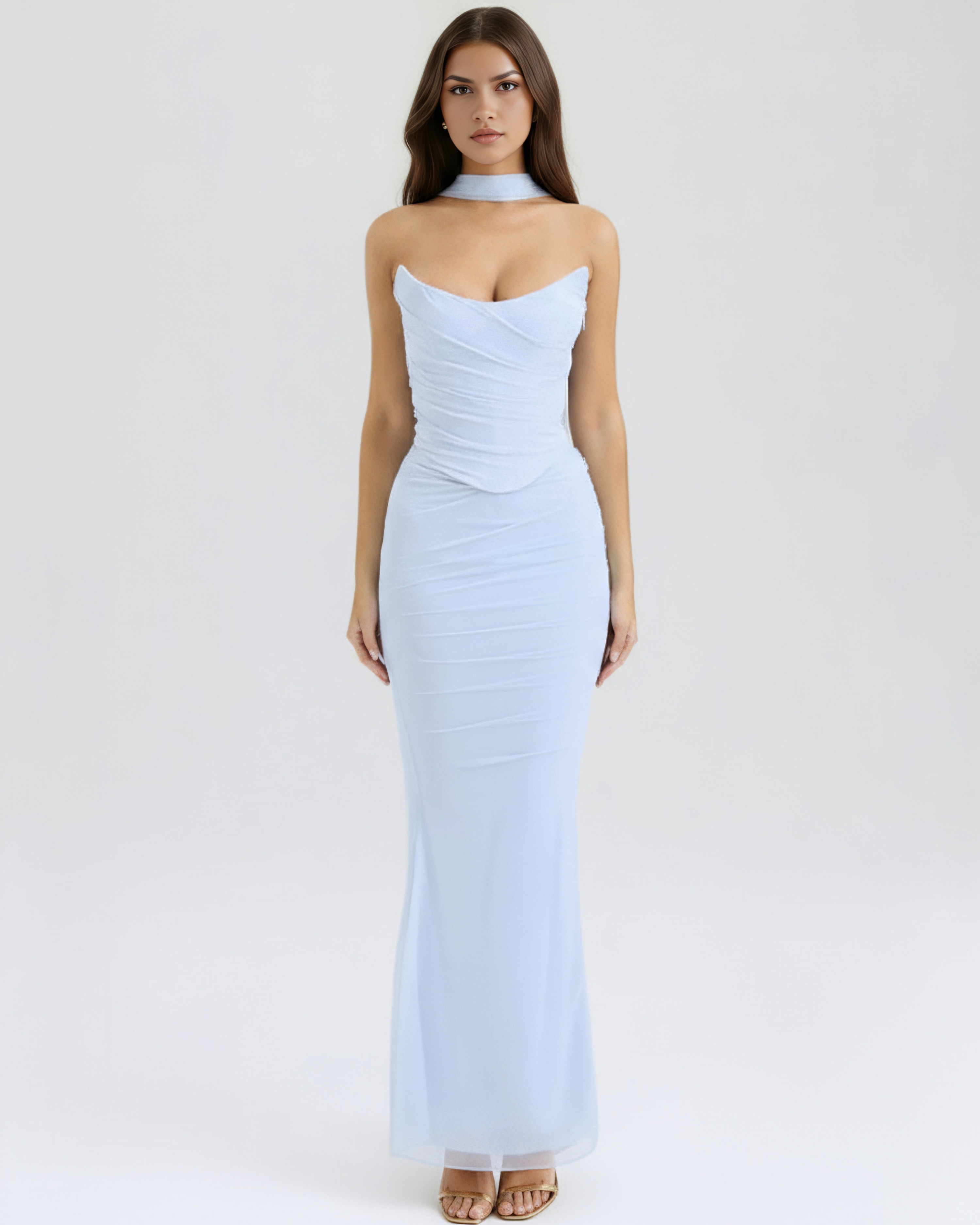 Ensemble long trois pièces en maille stretch avec corset