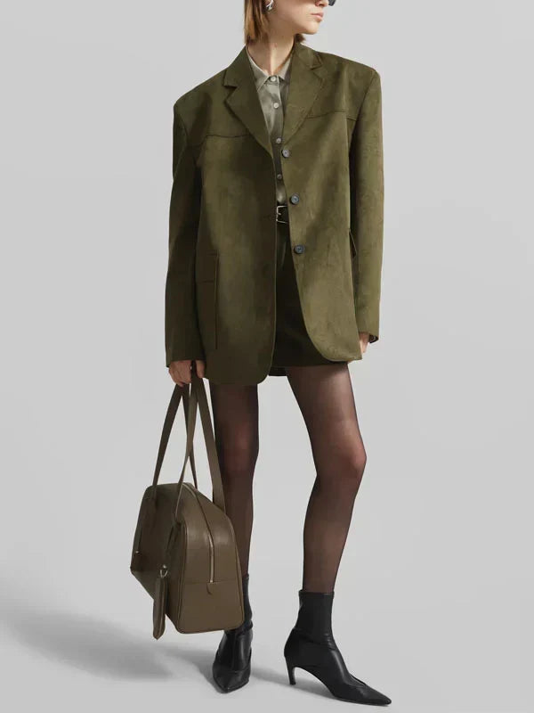 Blazer oversize en suédine kaki