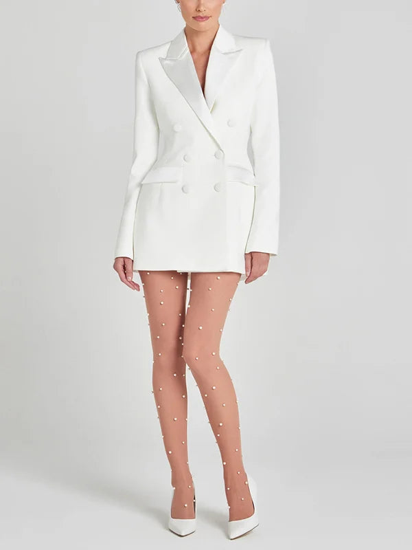 Blazer croisé en satin ivoire