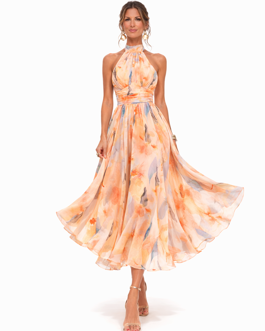 Robe longue en satin à encolure licou