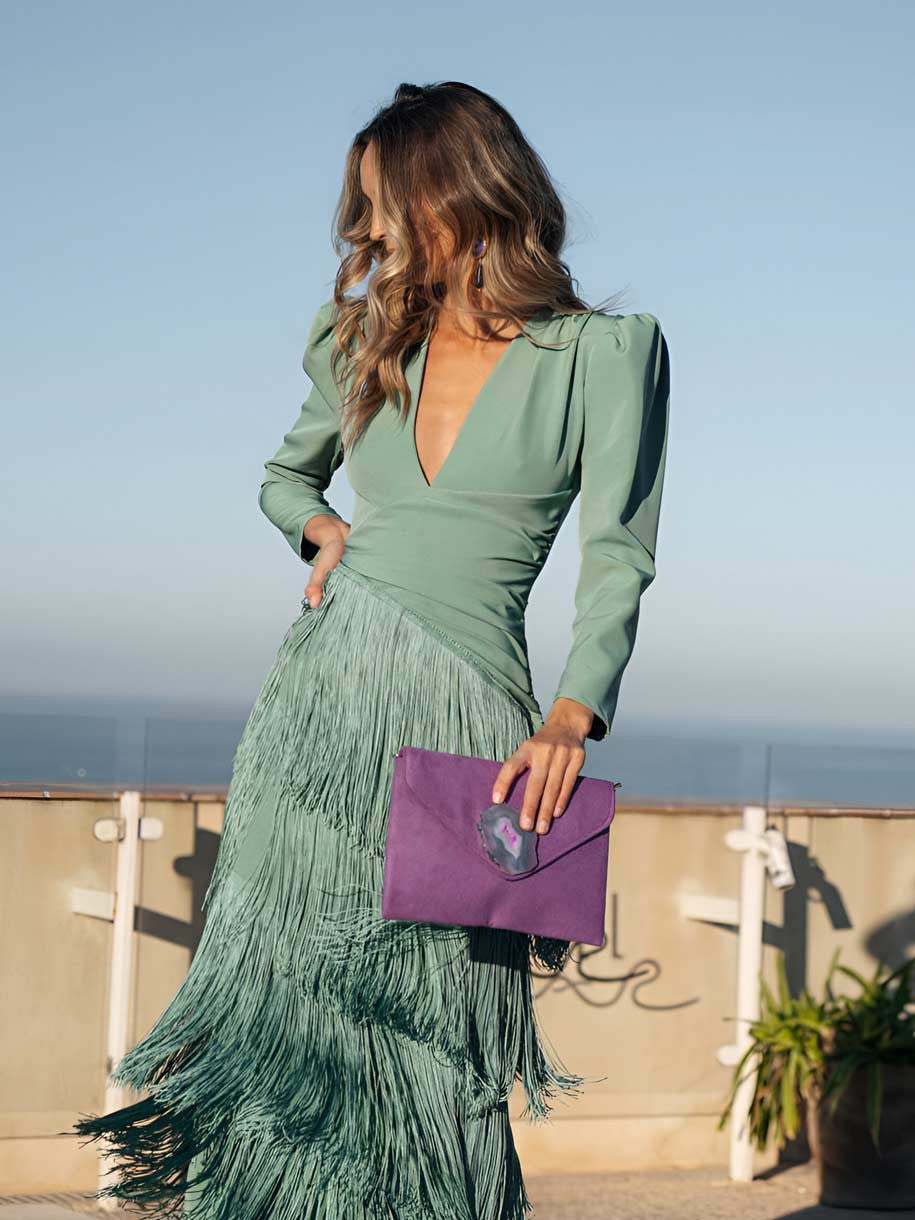 Robe évasée à franges et manches longues