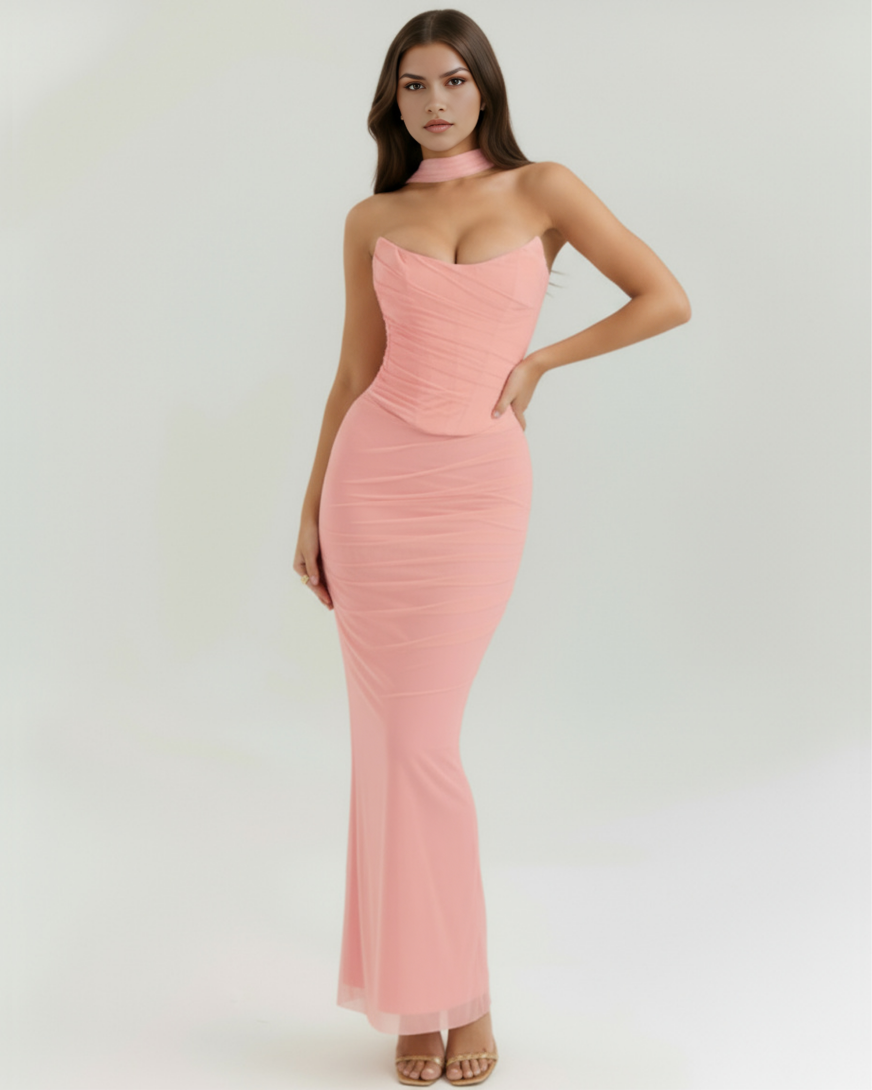 Ensemble long trois pièces en maille stretch avec corset
