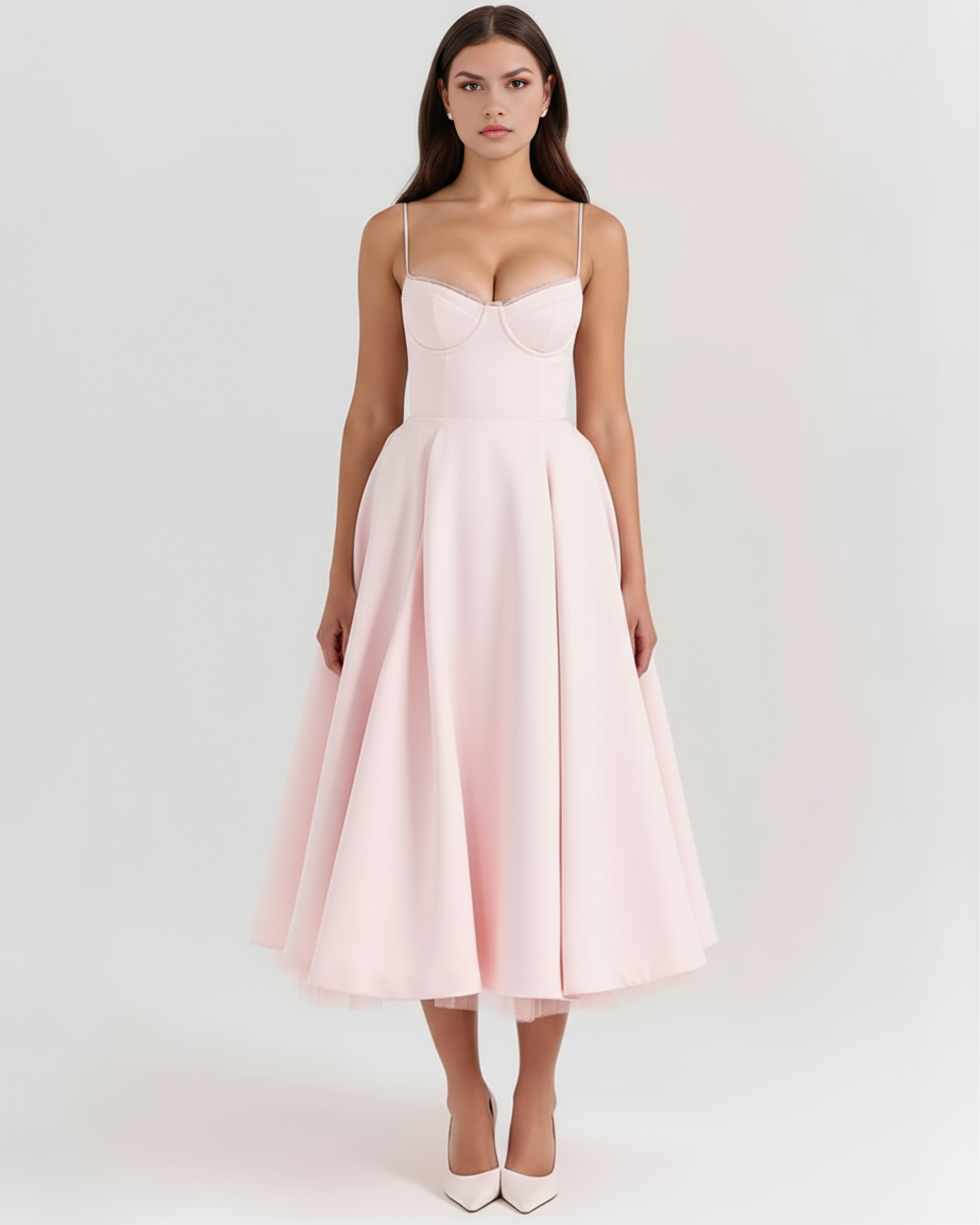 Robe midi satinée à corset cœur et jupe en tulle