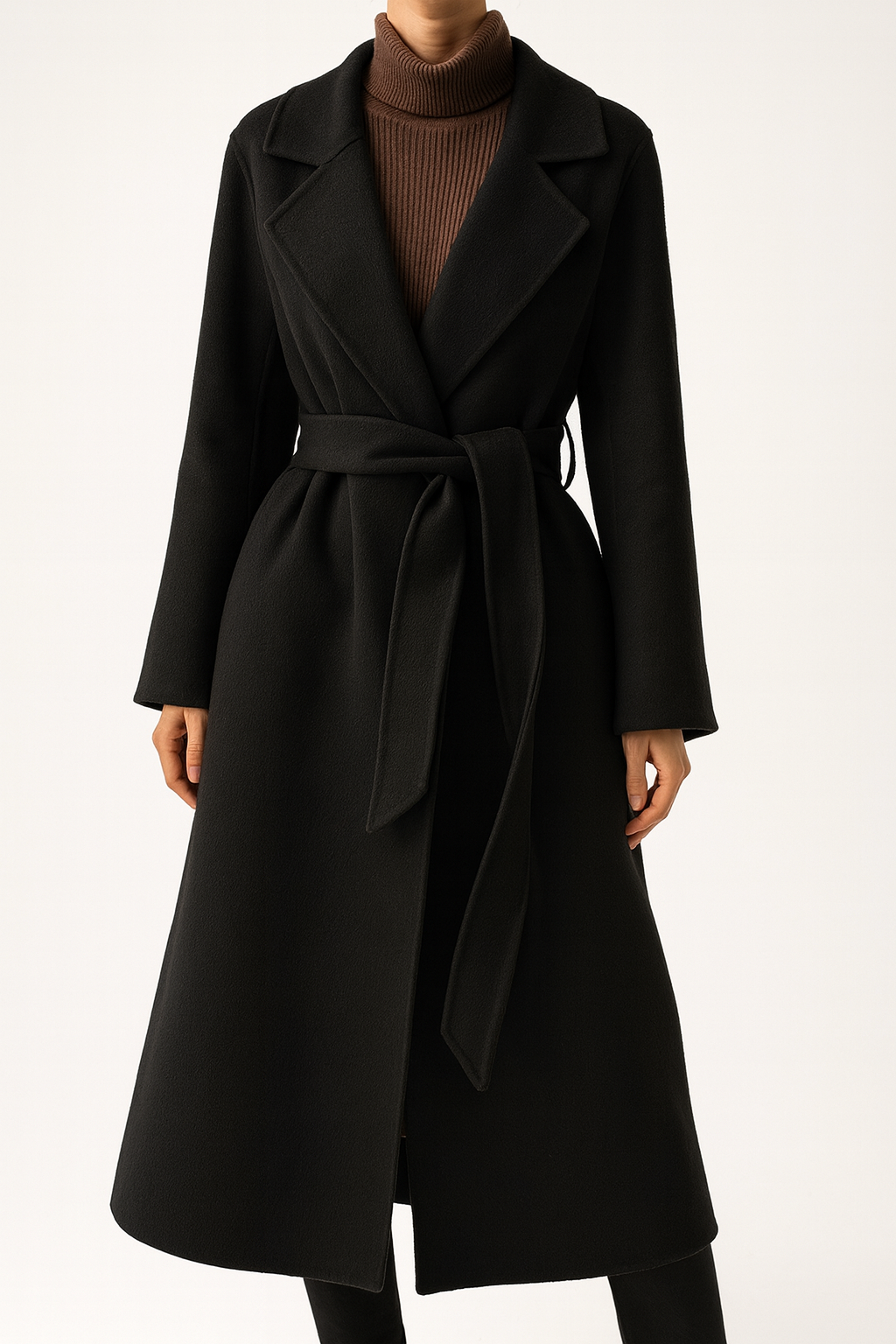 Manteau long en 100 % laine à fermeture à nœud