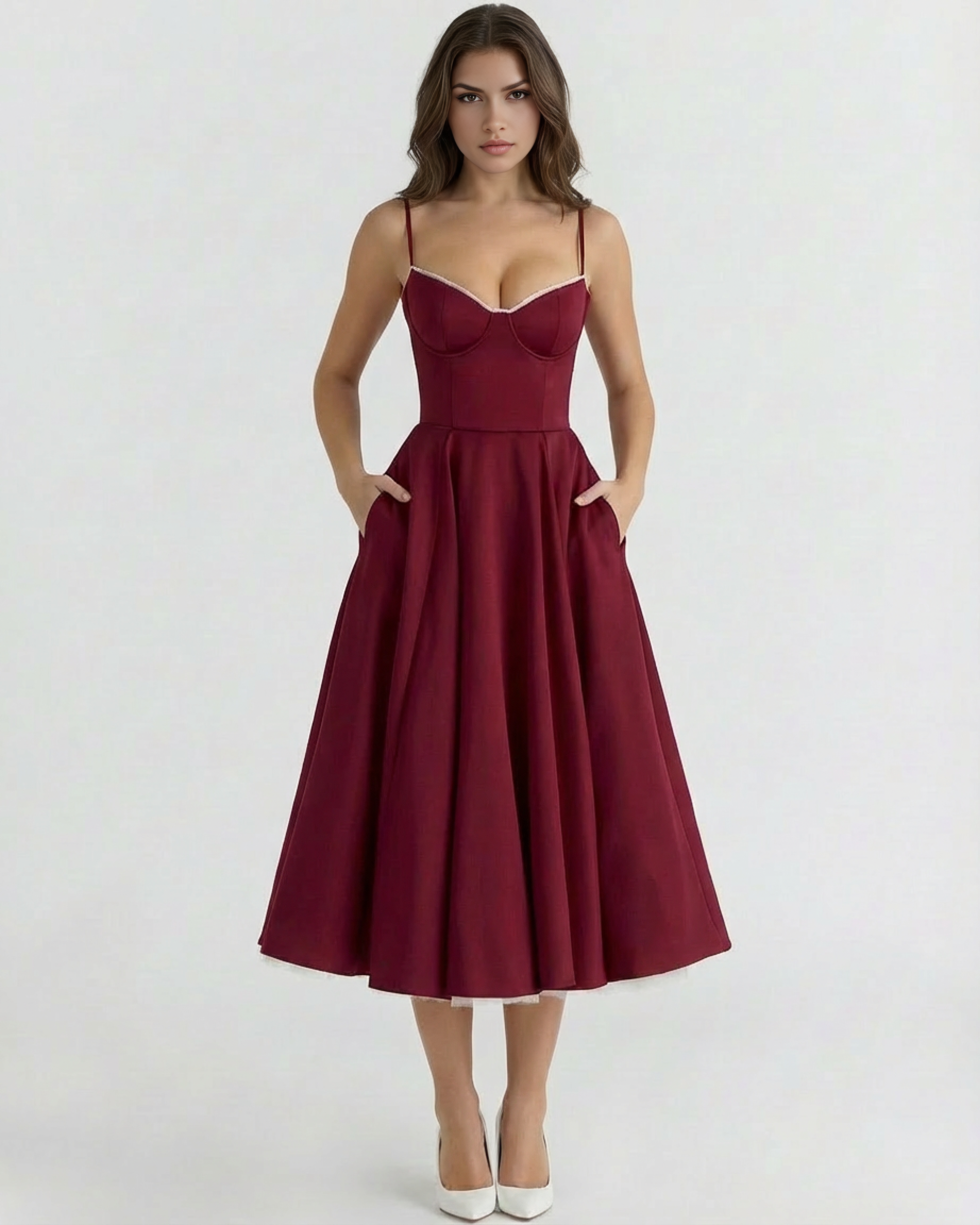 Robe midi satinée à corset cœur et jupe en tulle