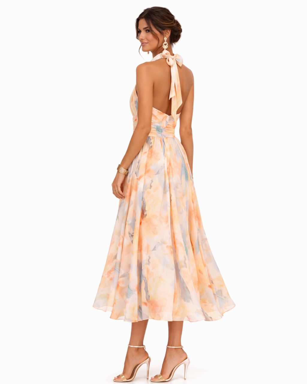 Robe longue en satin à encolure licou
