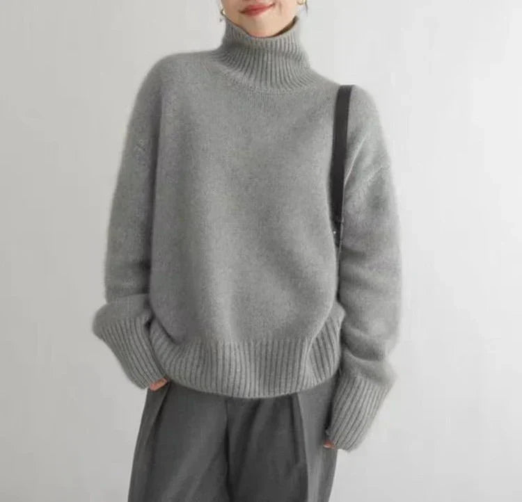 Pull à col roulé en maille fine effet cachemire