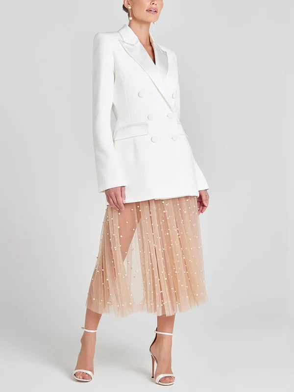 Blazer croisé en satin ivoire