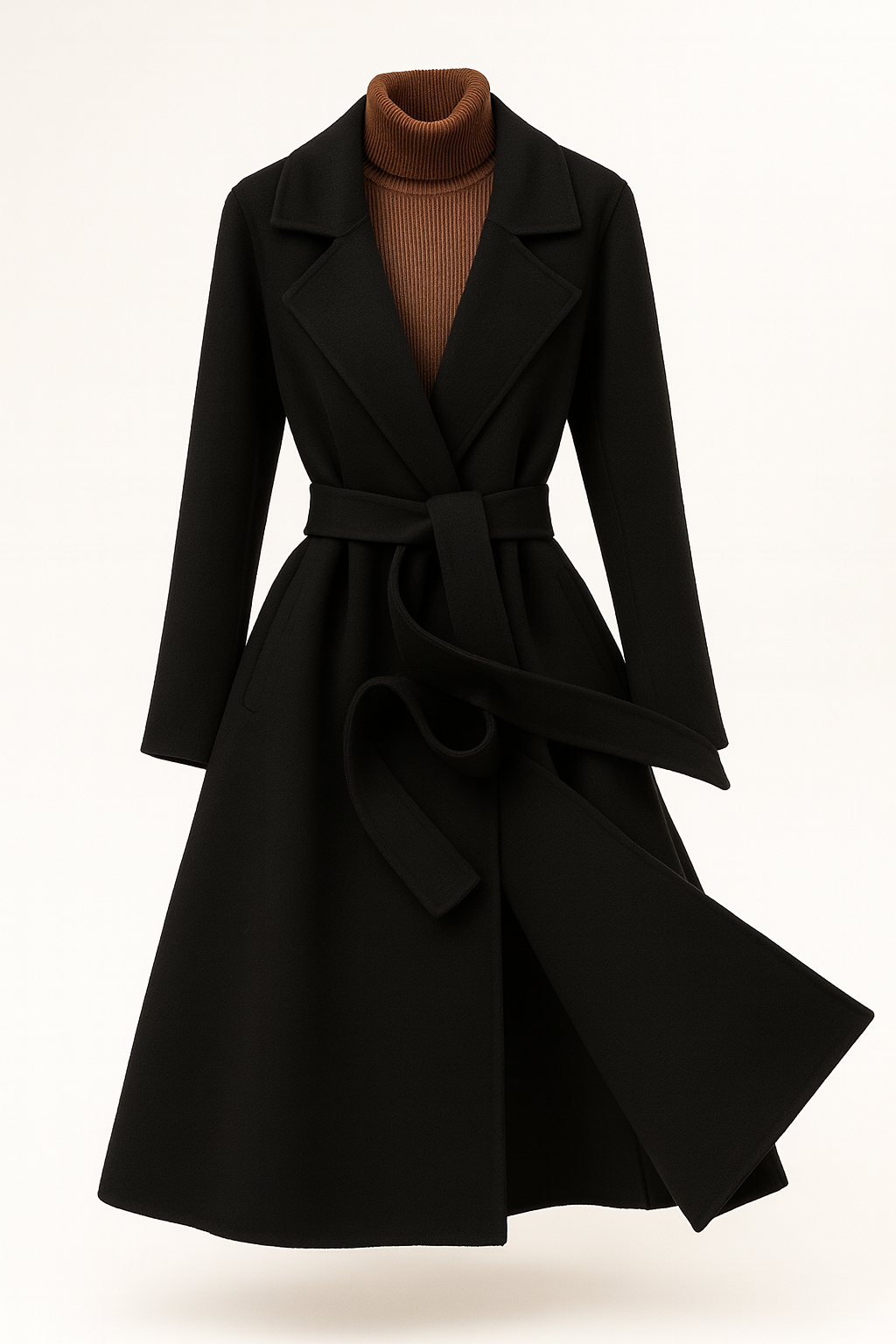 Manteau long en 100 % laine à fermeture à nœud