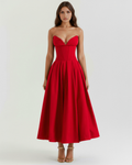 Robe midi bustier à corsage sculpté et jupe volumineuse
