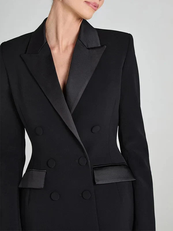 Blazer réversible en satin noir à double boutonnage