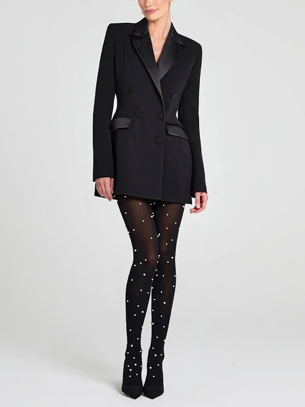 Blazer réversible en satin noir à double boutonnage