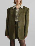 Blazer oversize en suédine kaki
