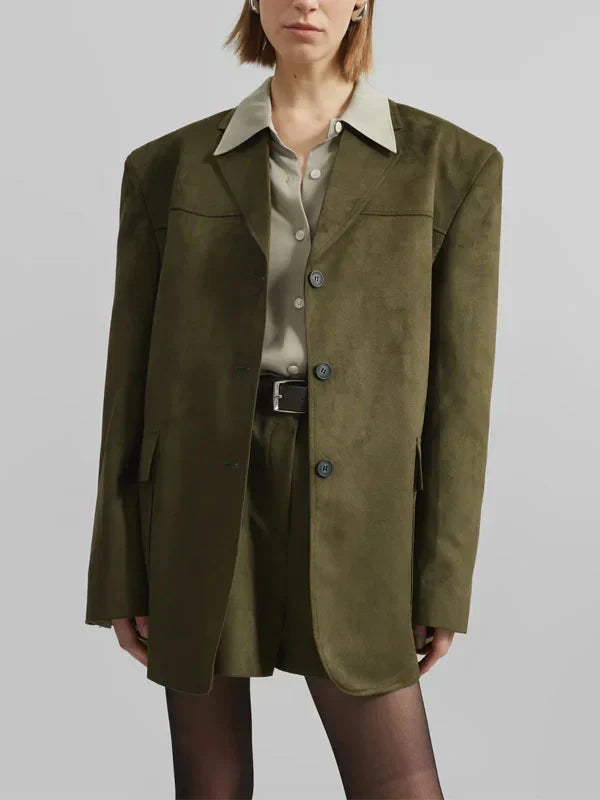 Blazer oversize en suédine kaki
