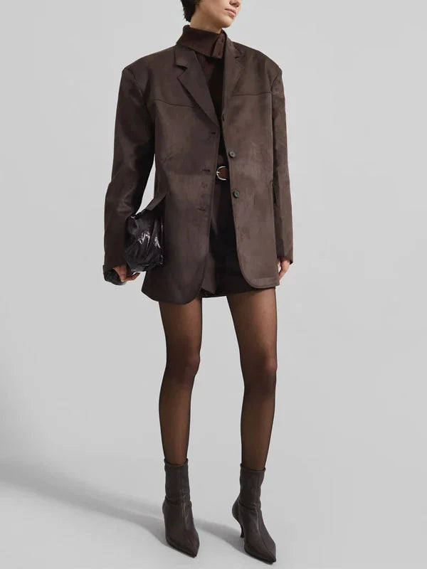 Blazer oversize en suédine chocolat