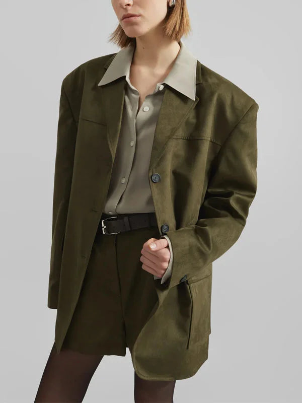 Blazer oversize en suédine kaki