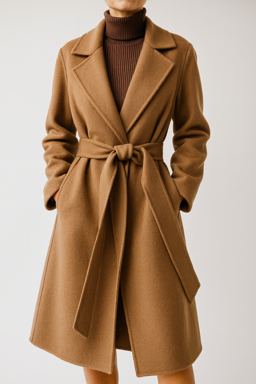 Manteau long en 100 % laine à fermeture à nœud