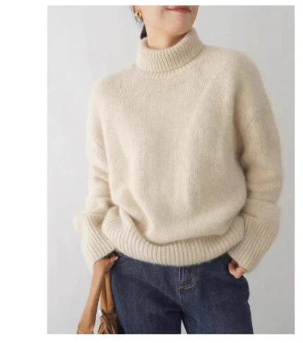 Pull à col roulé en maille fine effet cachemire