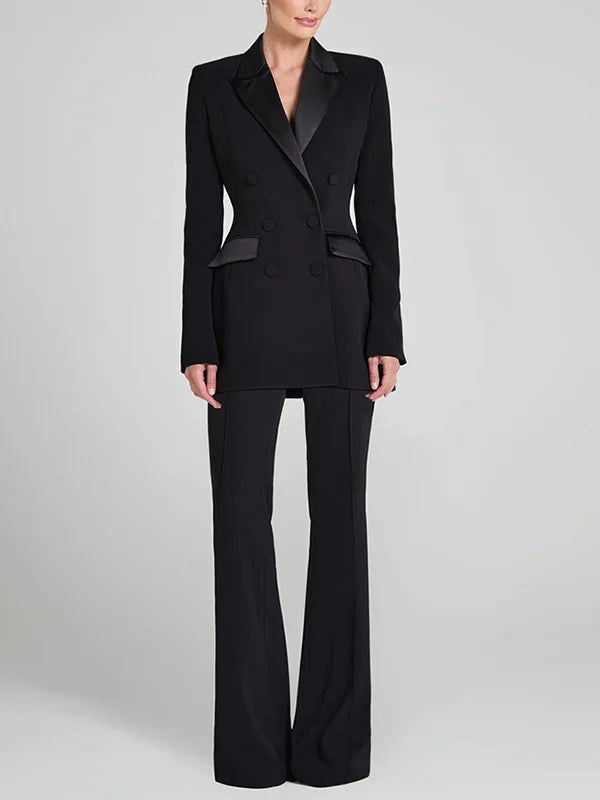 Blazer réversible en satin noir à double boutonnage