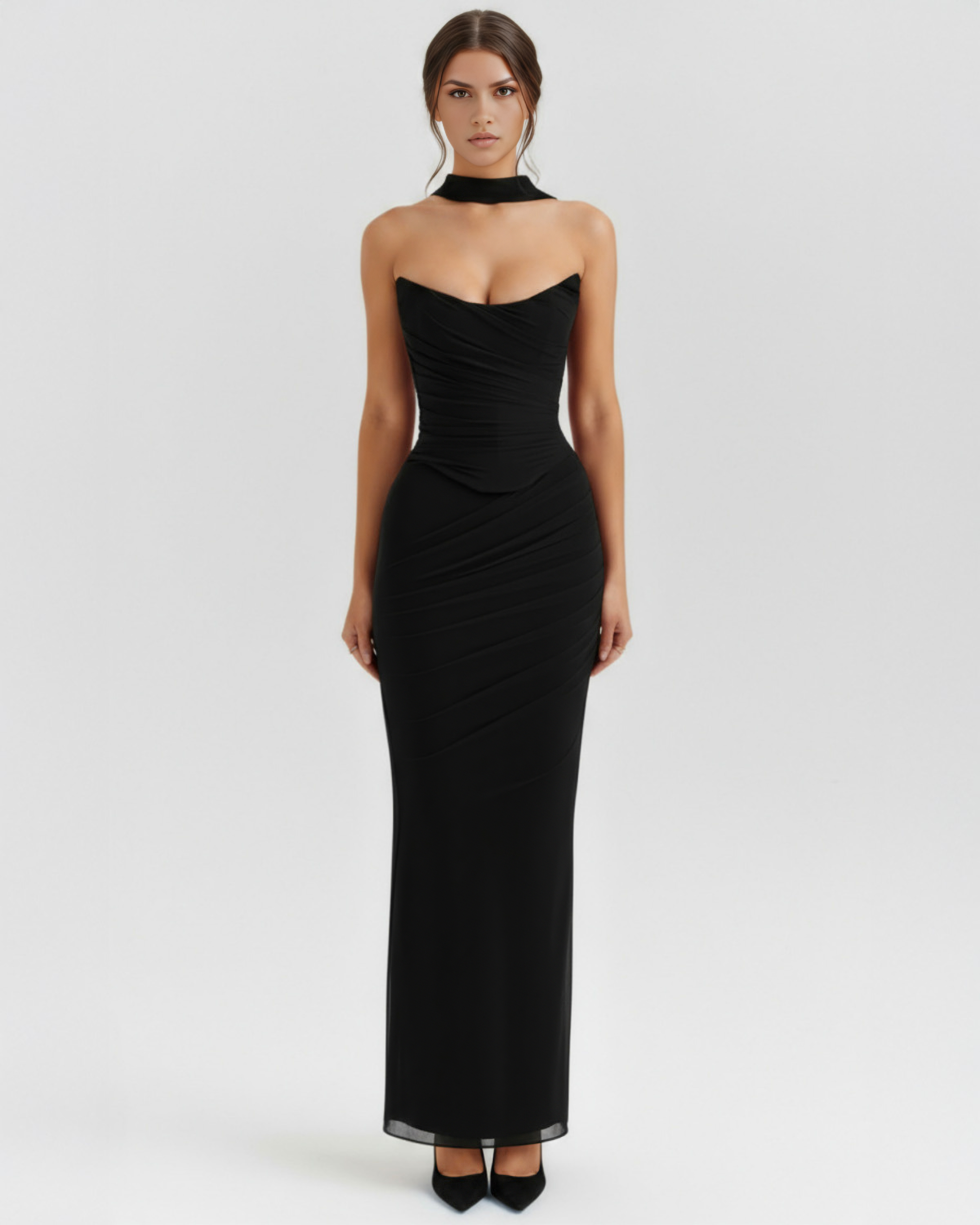 Ensemble long trois pièces en maille stretch avec corset