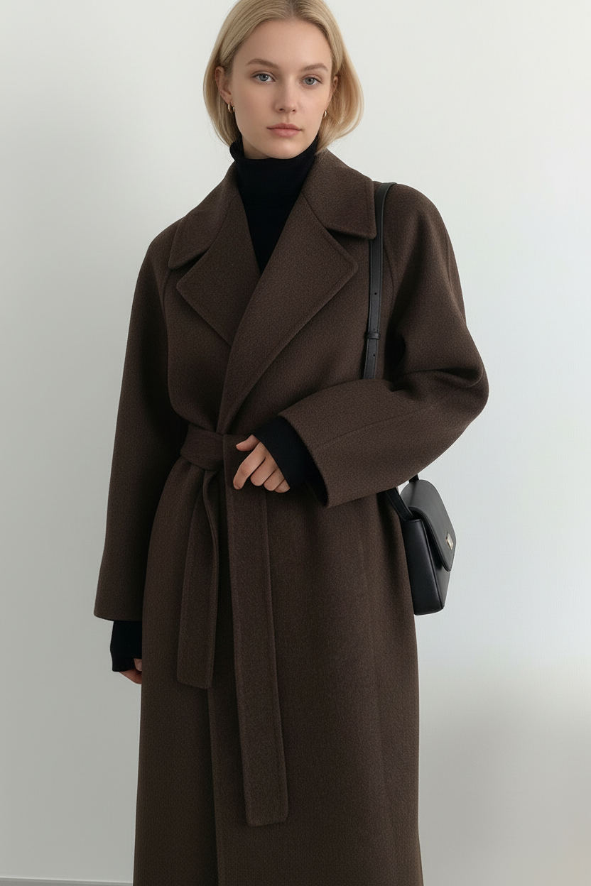 Manteau long droit à ceinture amovible