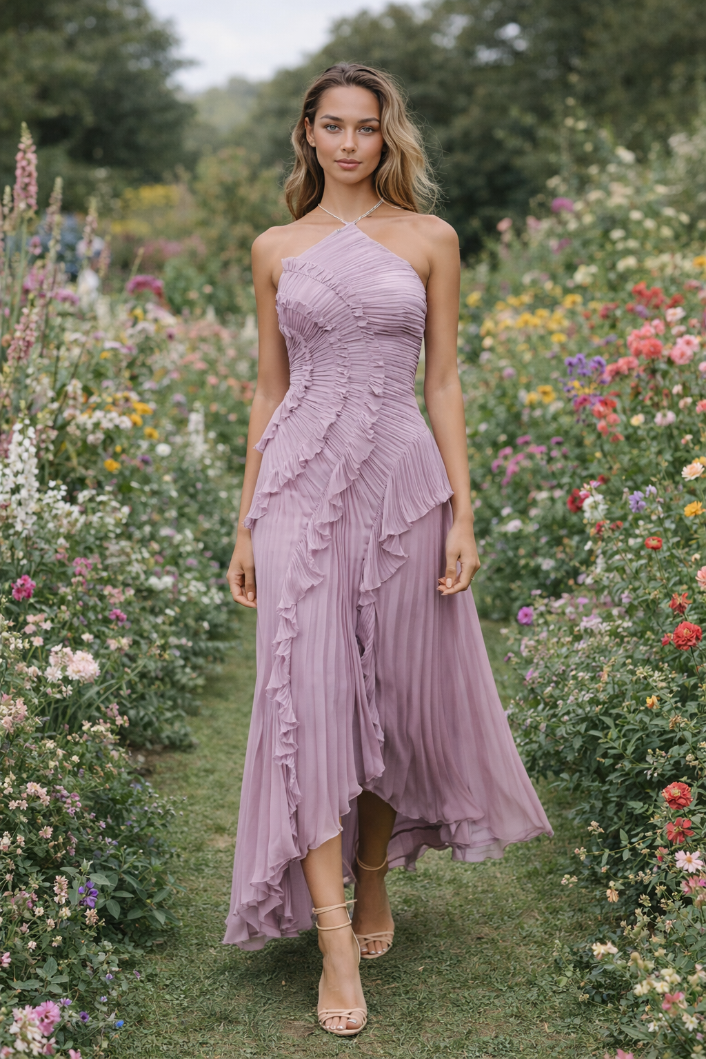 Robe à volants dans un ton parme