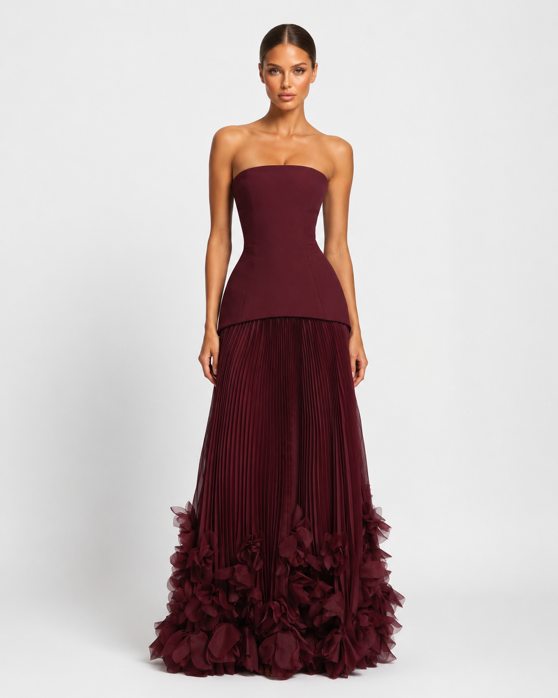 Robe longue à rosette appliquée