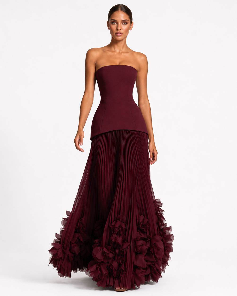 Robe longue à rosette appliquée