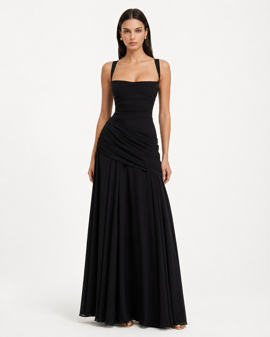 Robe longue sculptée à drapé sur le buste