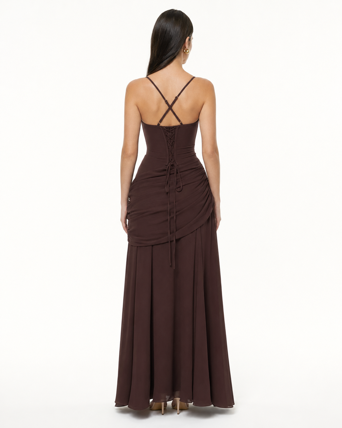 Robe longue sculptée à drapé sur le buste