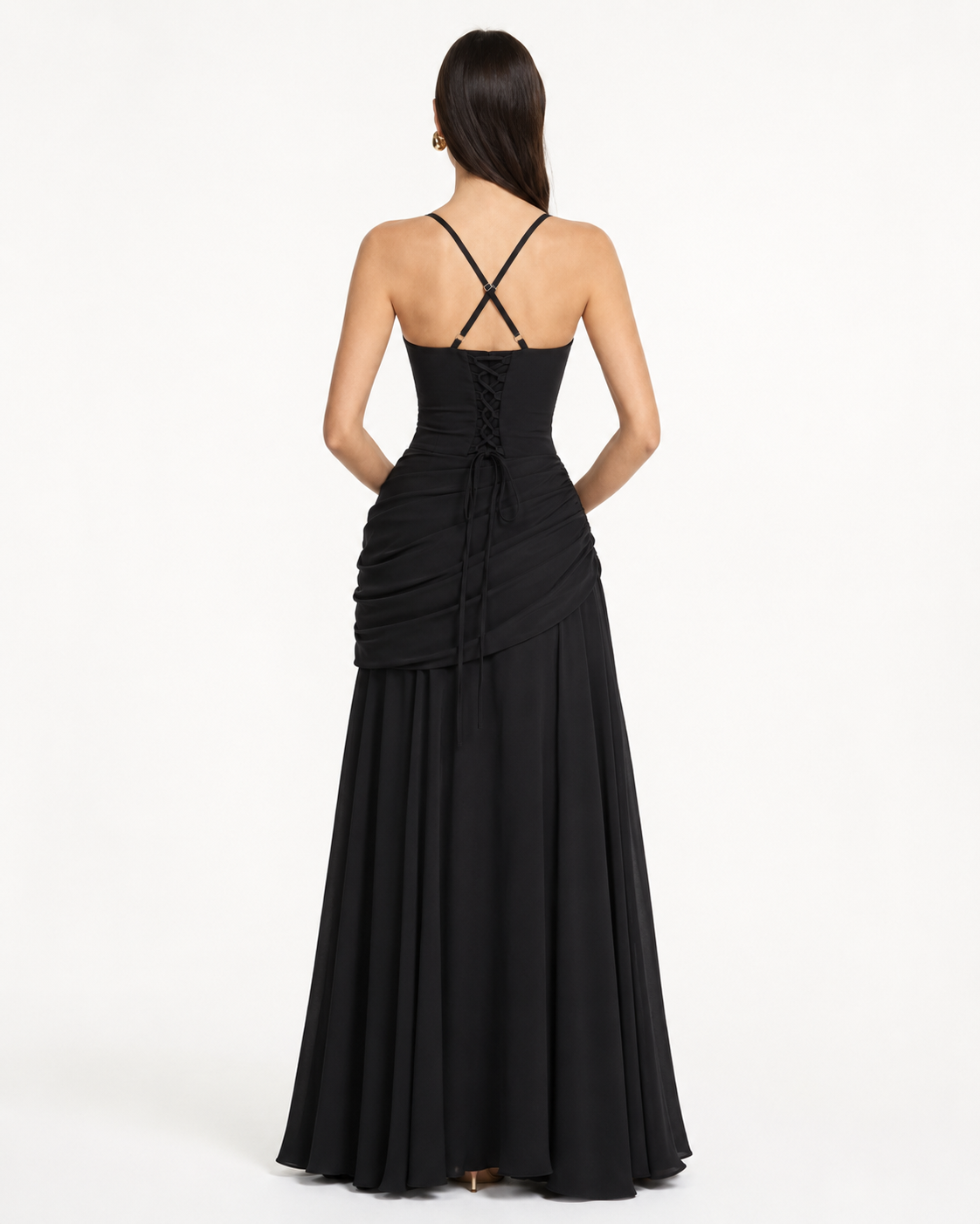 Robe longue sculptée à drapé sur le buste