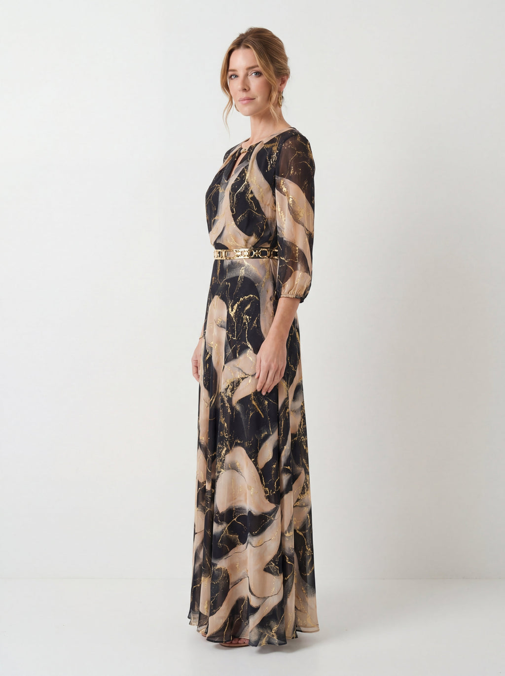 Robe longue en gaze imprimée à coupe ample