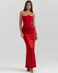 Robe longue corsetée en crêpe stretch à encolure bustier