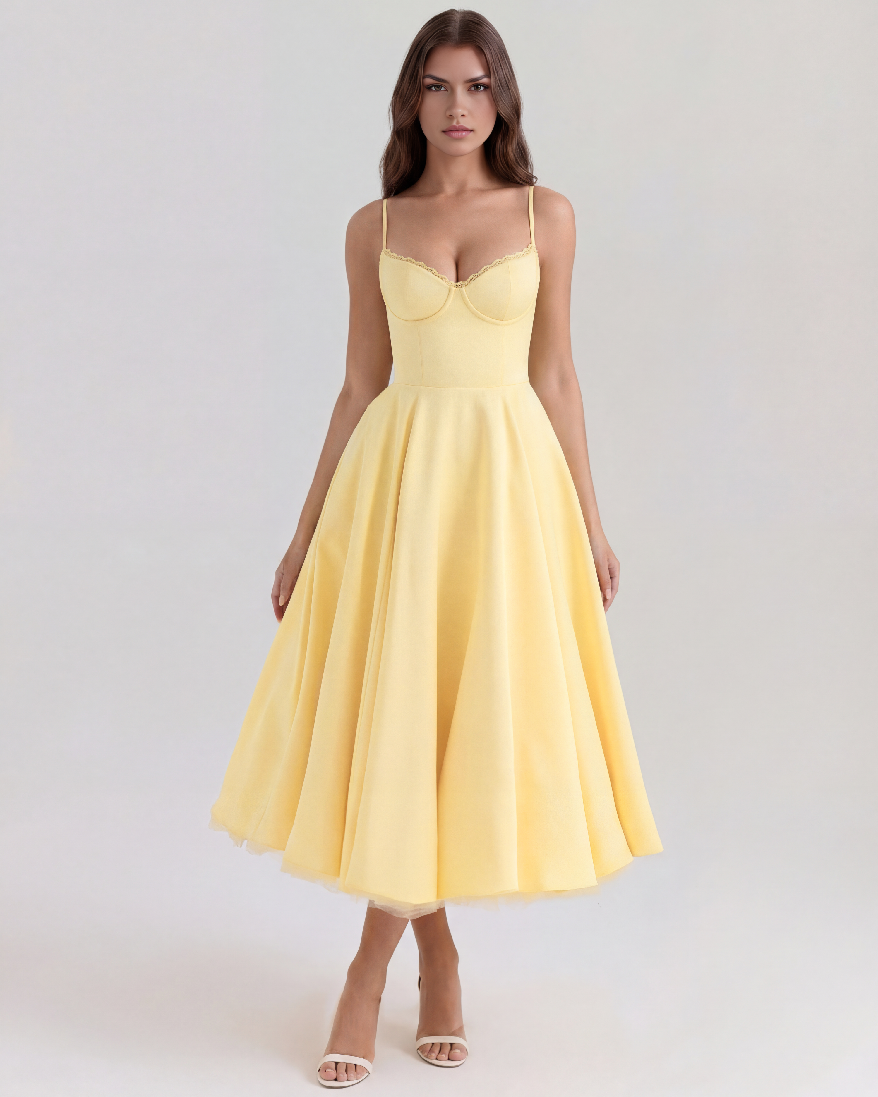 Robe midi satinée à corset cœur et jupe en tulle