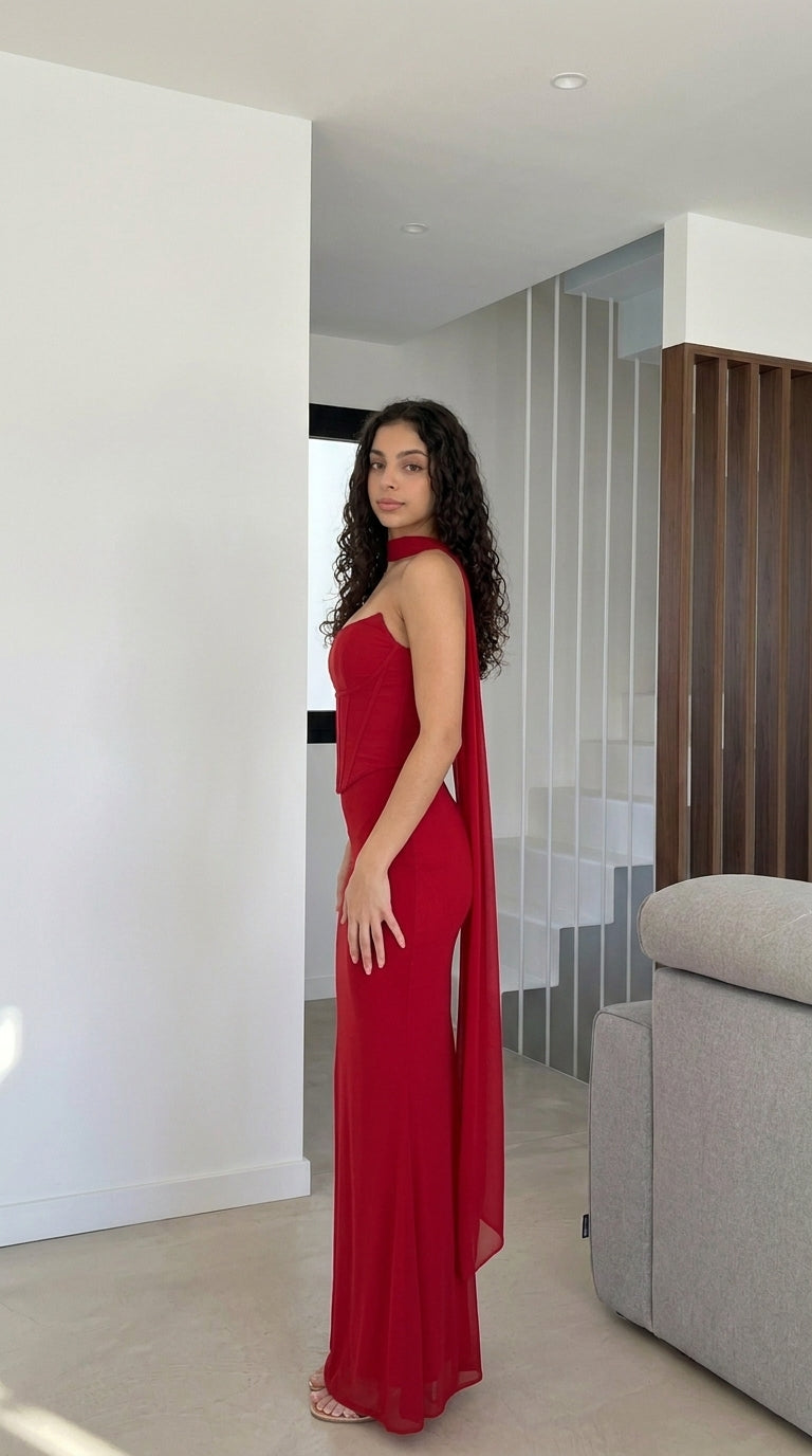 Ensemble long trois pièces en maille avec corset