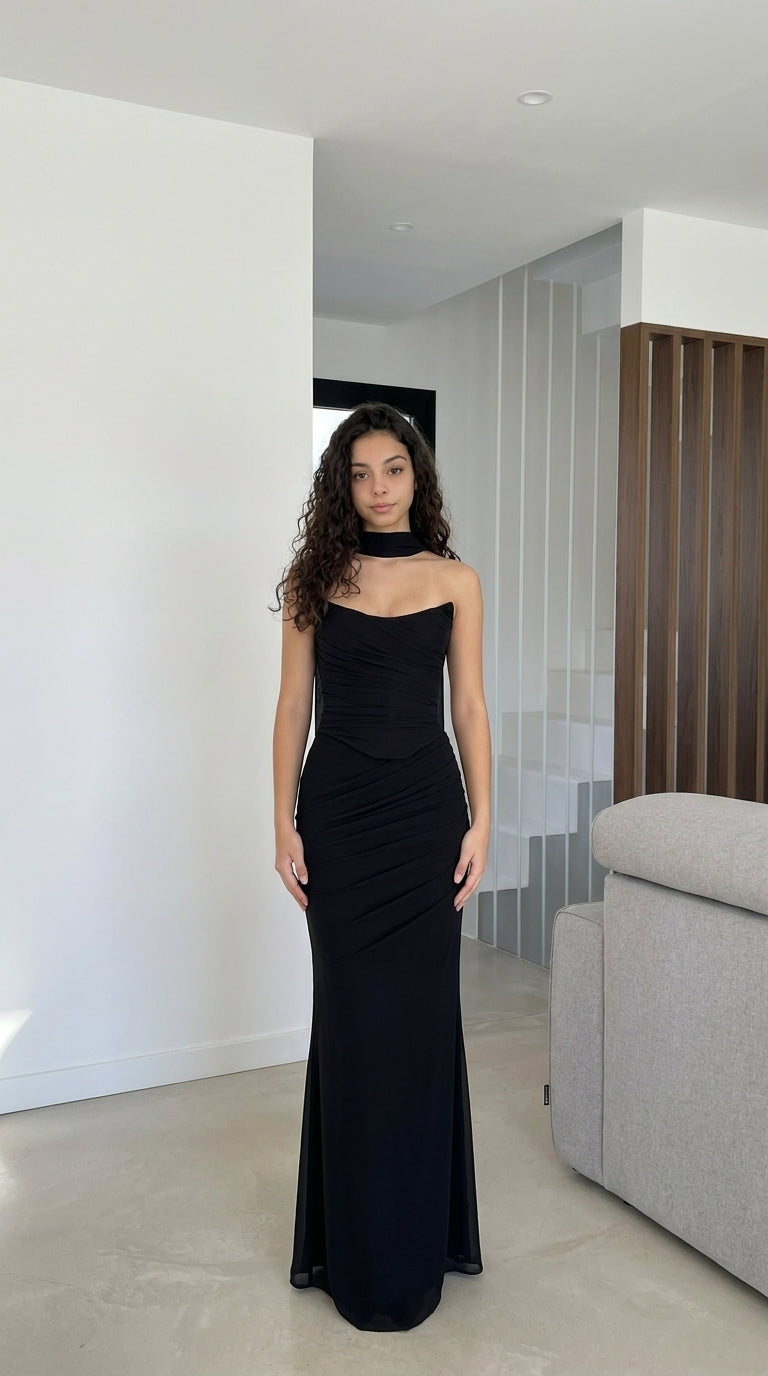 Ensemble long trois pièces en maille avec corset